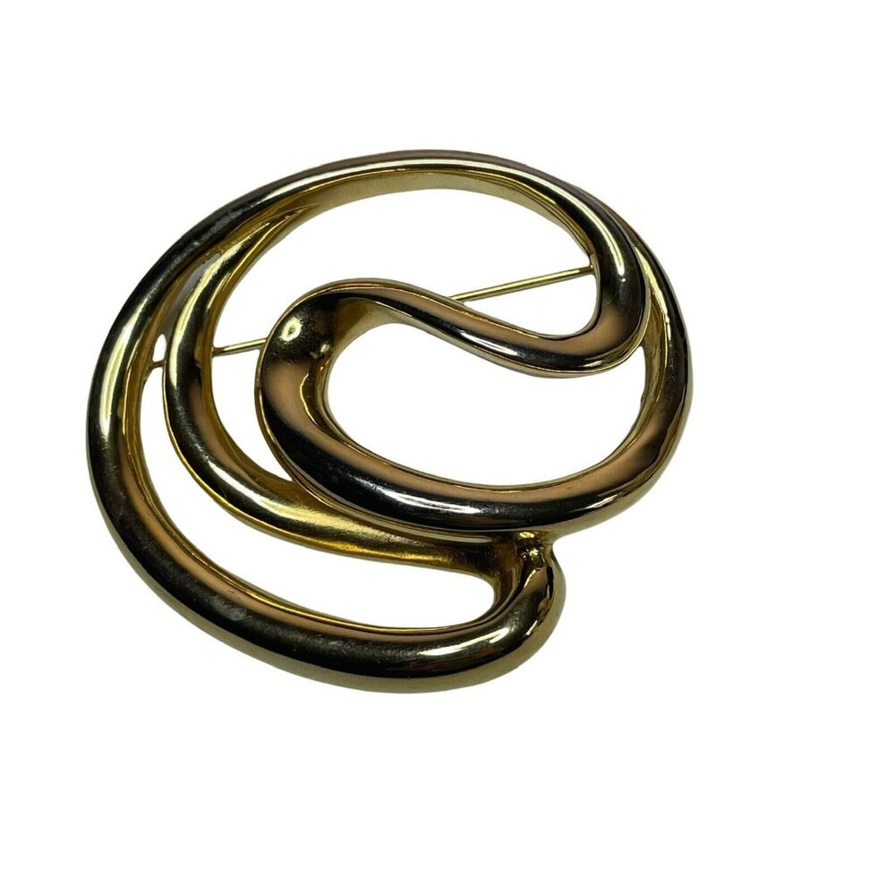 Vtg Oversized Abstract Modernist Gold Gilded Brooch Pin 1980s 2.75”